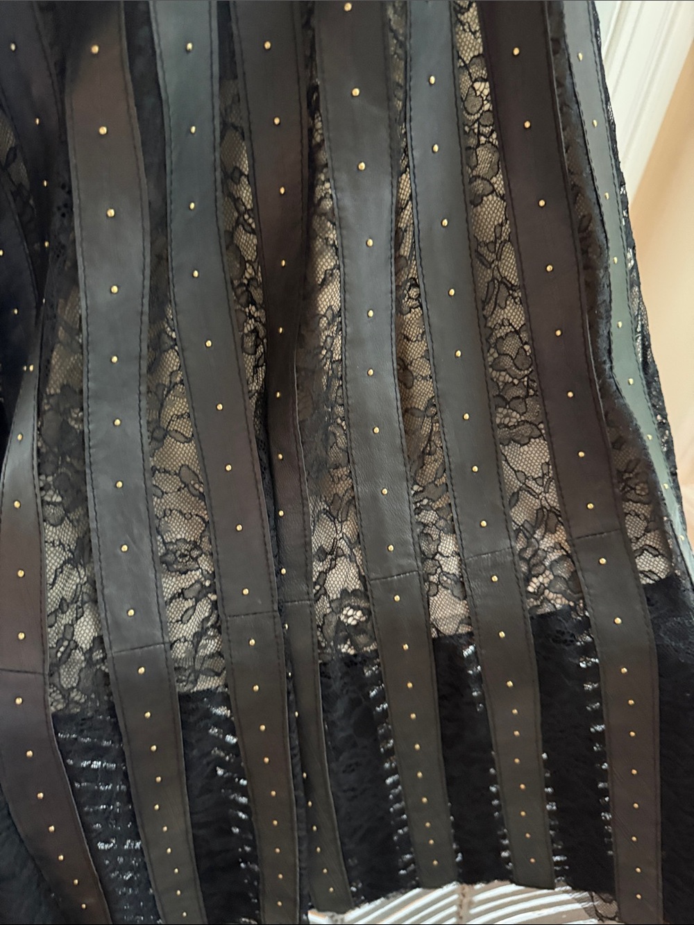 Alice + Olivia Black Pleated leather and Lace Midi Skirt with Stud Accents - Picture 11 of 15